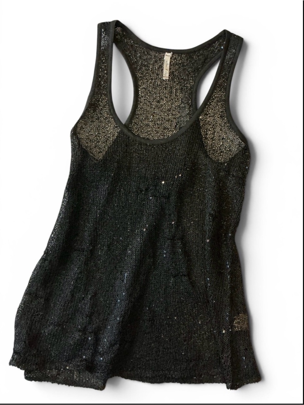 Willow & Clay Black Sequin Racerback Knit Tank Top size M